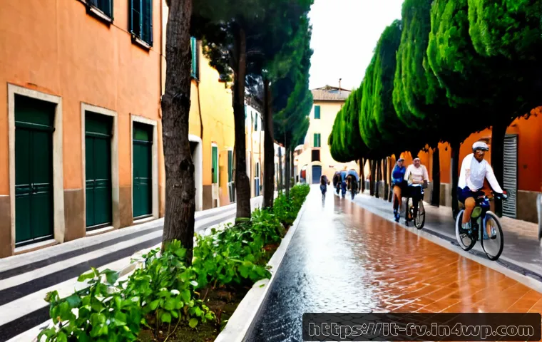 Home 15 도시 내 생태적 복원력 증진 방법 - Photorealistic urban ecological resilience scene in an Italian city neighborhood, a restored tree-li...