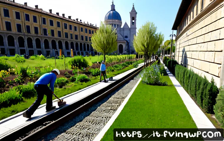 Home 16 자연 연결성을 위한 도시 단체의 협력 - Photorealistic wide-angle view of a collaborative urban ecological corridor project in a historic It...